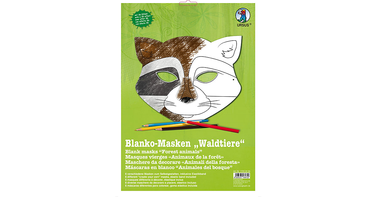 Kreativset Blanko-Masken Waldtiere, 6 Stück