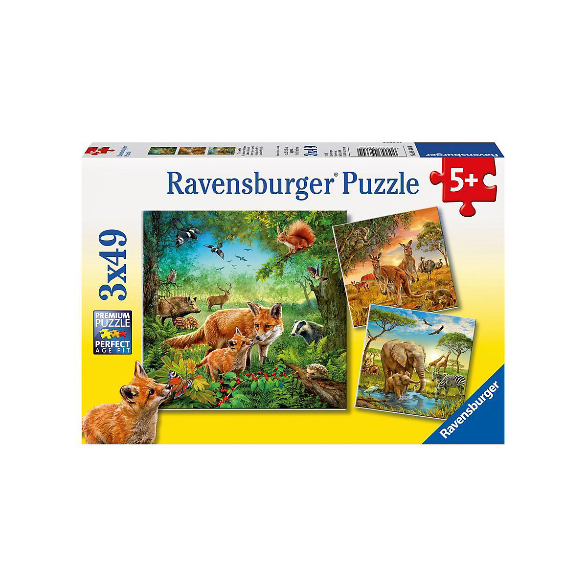 Ravensburger 3er Set Puzzle je 49 Teile 21x21 cm Tiere der Erde