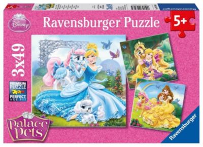 Image of 3er Set Puzzle, je 49 Teile, 21x21 cm, Disney Palace Pets Belle, Cinderella und Rapunzel