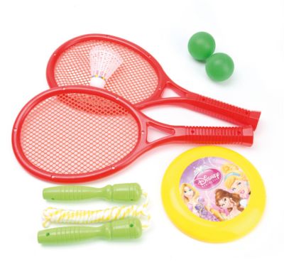 Игровой набор "2 ракетки, 2 мяча, волан, летающая тарелка, скакалка", в чехле, Disney Princess, в ассортименте