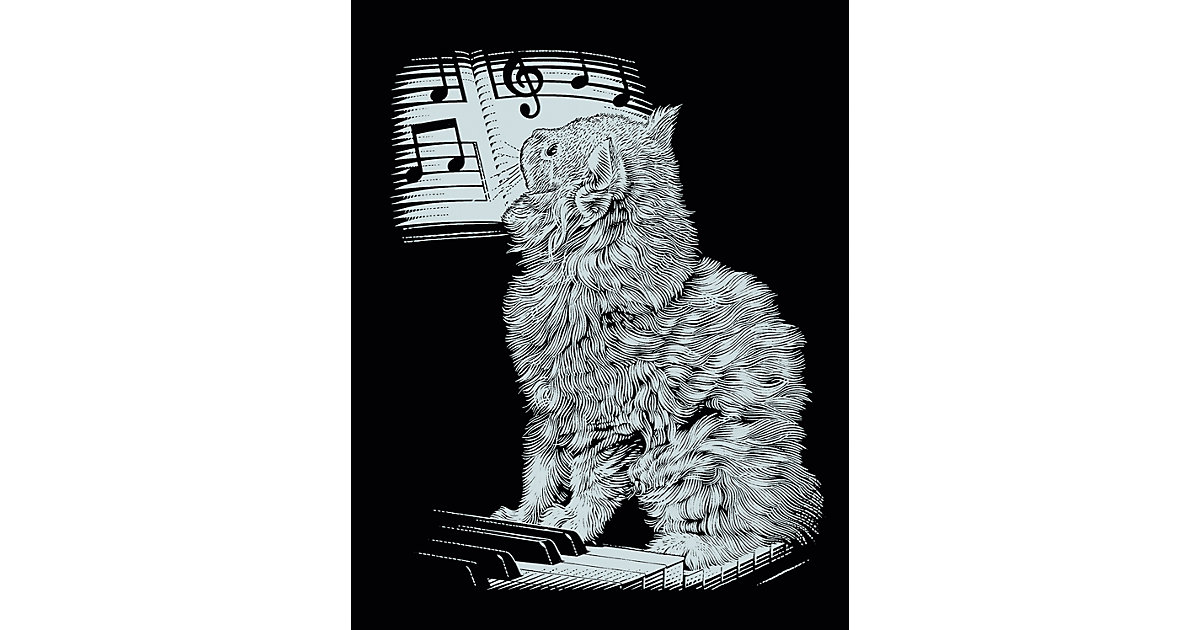 Scraper Silber-Kratzbild Katze am Piano
