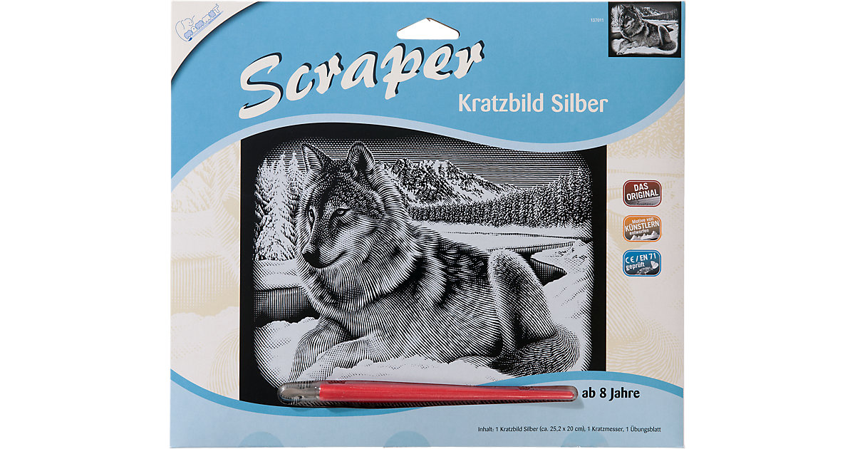 Scraper Silber-Kratzbild Wolf