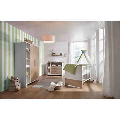 Komplett Kinderzimmer Eco Plus groß, 3 tlg., (Kinderbett, Wickelkommode und Kleiderschrank 3-trg.), weiß/Halifax Eiche