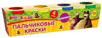 Набор пальчиковых красок, 4 цвета, Маша и Медведь
