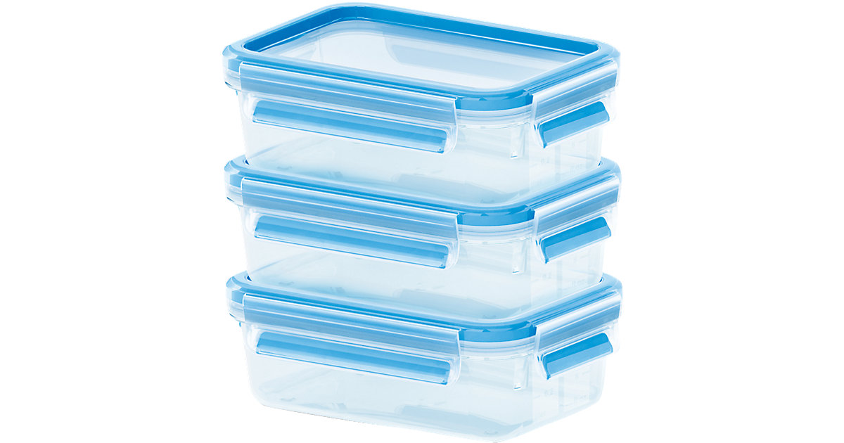 3er-Set Frischhaltedosen ´´Clip & Close´´ rechteckig 3x0,55l blau