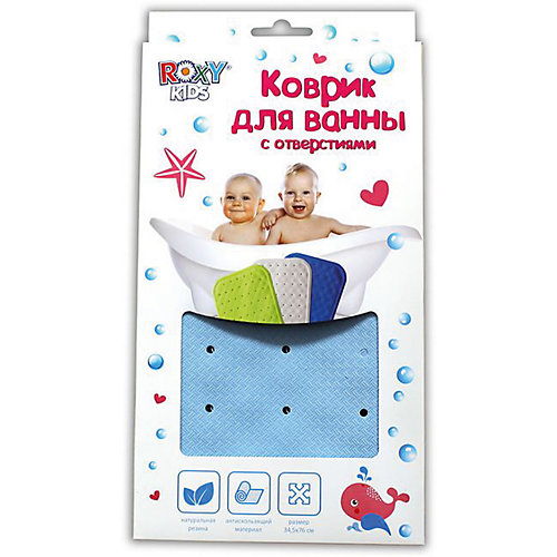 Антискользящий коврик для ванны 34,5х76 см, голубой от Roxy-Kids