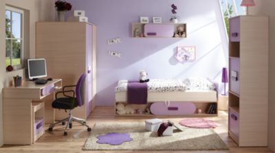 Ticaa Jugendzimmer Globus 6-teilig Eiche Creme-Lila lila-kombi Gr. 90 x 200