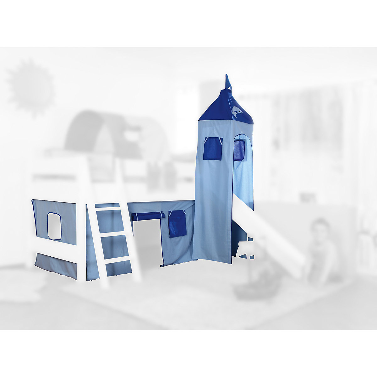 Relita Vorhangset mit Turm für Spielbetten Delphin blau