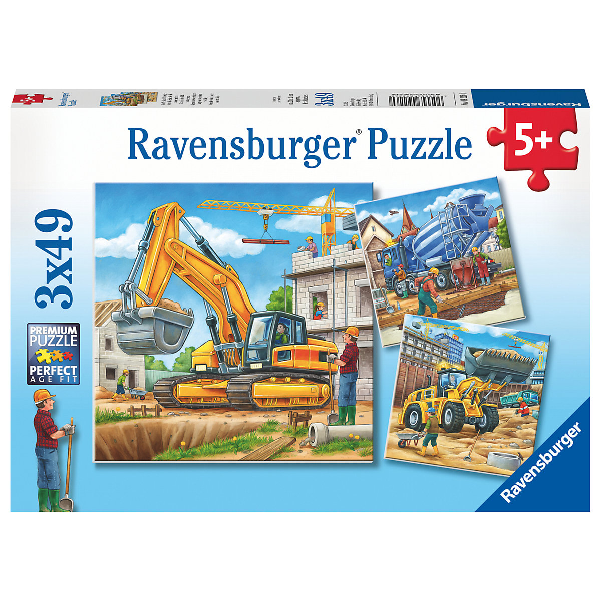 Ravensburger 3er Set Puzzle je 49 Teile 21x21 cm Große Baufahrzeuge Set