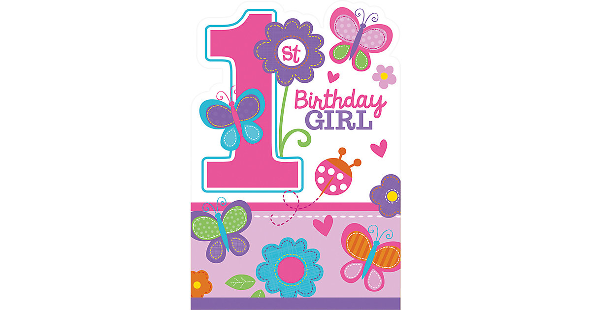 Einladungskarten Sweet Birthday Girl 1.Geburtstag, 6 Stück inkl. Umschläge