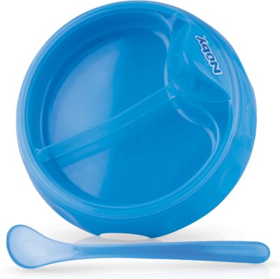 Двухсекционная  тарелка с ложкой, Nuby, голубой