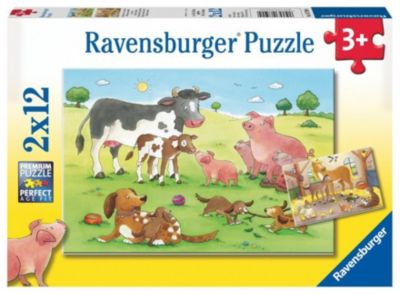 2er Set Puzzle, je 12 Teile, 26x18 cm, Glckliche Tierfamilien
