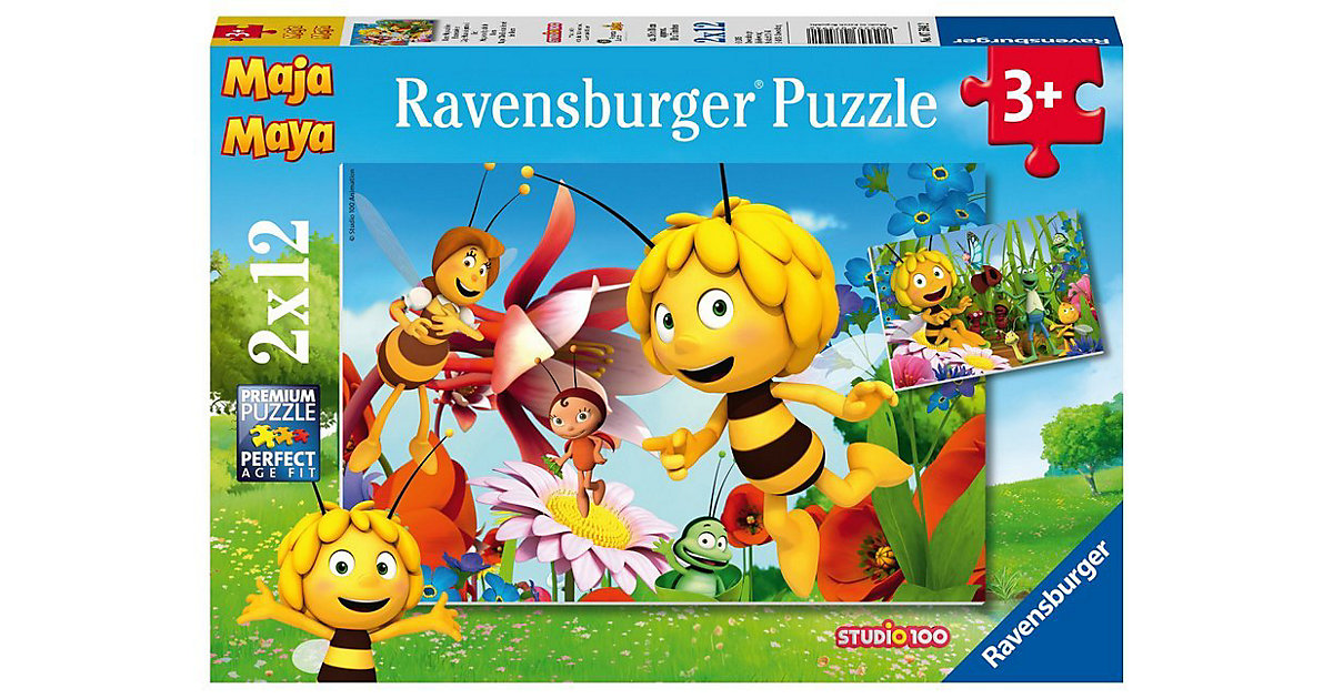 2er Set Puzzle, je 12 Teile, 26x18 cm, Biene Maja auf Blumewiese