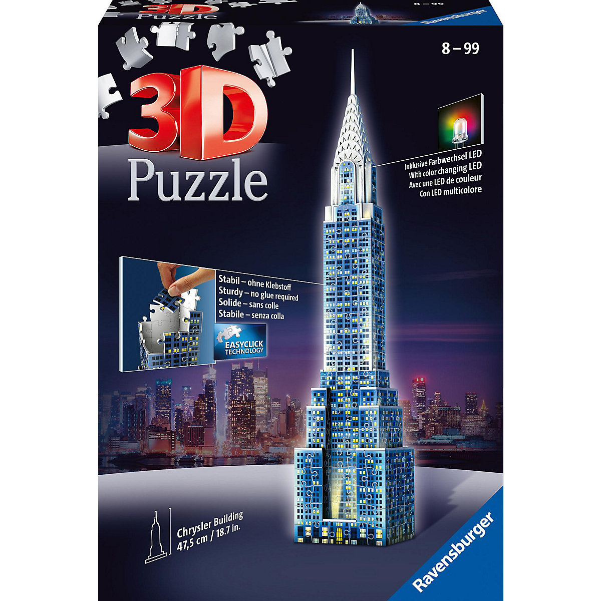 Ravensburger 3D-Puzzle Night mit LED H48 cm 216 Teile Chrysler Building bei Nacht