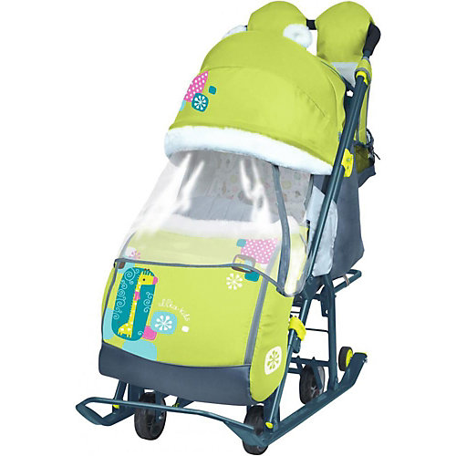 Санки-коляска Ника детям 7-2, коллаж с жирафом, лимонный от Nika-Kids