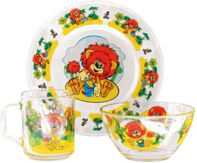 Набор посуды "Львенок" (стекло, 3 предмета)