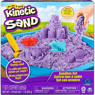 Kinetic Sand Sandbox Set mit lila Kinetic Sand, 3 Förmchen und Schaufel