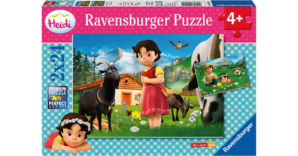 2er Set Puzzle, je 24 Teile, 26x18 cm, Heidi in den Alpen