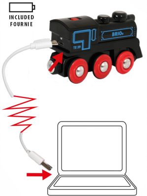 Brio 33599 Schwarze Akku-Lok mit Mini-USB-Anchluss Ladefunktion Retrolook NEU 