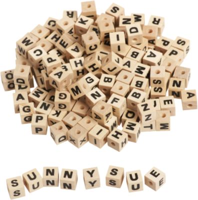 Lena 32005 Bastelset Buchstabenwürfel aus Holz Set mit 300 Fädelperlen in ... 