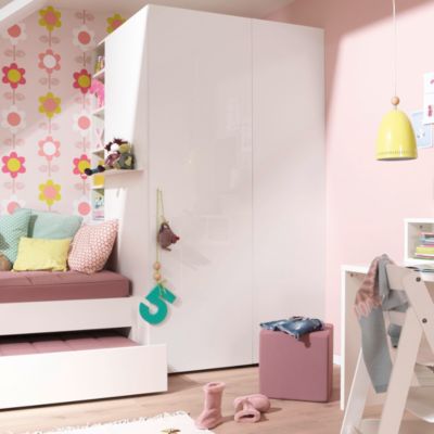 Eck-Kleiderschrank EMMI, Kristallweiß Hochglanz, Wellemöbel | myToys