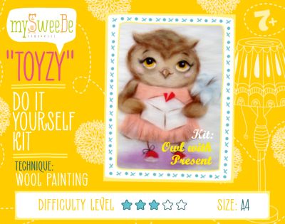 Набор для картин шерстью "Сова с подарком"