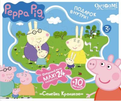 Пазл "Семья кроликов" + магниты + подставки, 24 MAXI детали, Свинка Пеппа