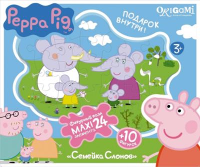 Пазл "Семья слонов" + магниты + подставки, 24 MAXI детали, Свинка Пеппа