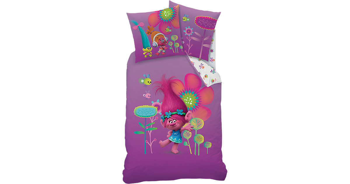 Wende- Kinderbettwäsche Trolls Poppy, Linon, 135 x 200 cm pink