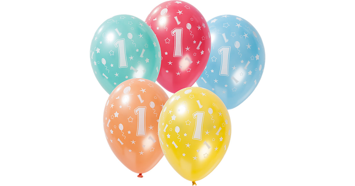 Zahlenluftballon 1, 5 Stück mehrfarbig
