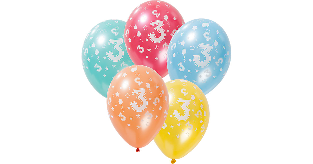 Zahlenluftballon 3, 5 Stück mehrfarbig