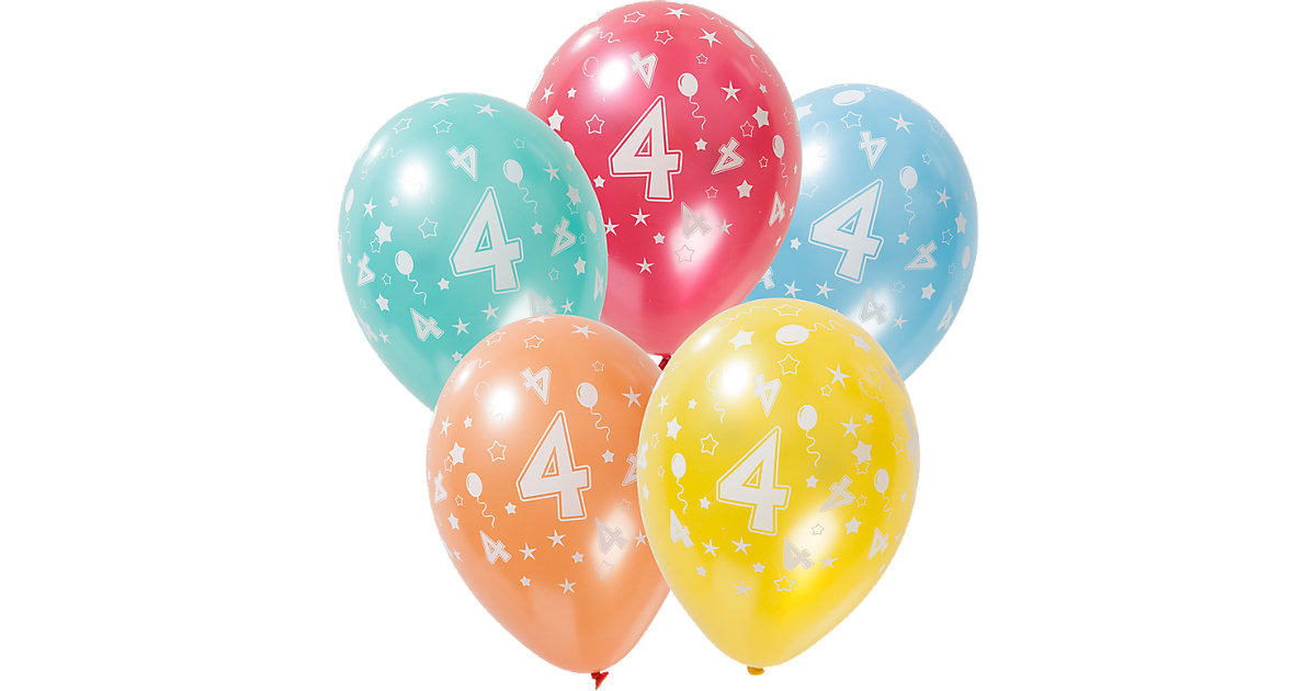Zahlenluftballon 4, 5 Stück mehrfarbig