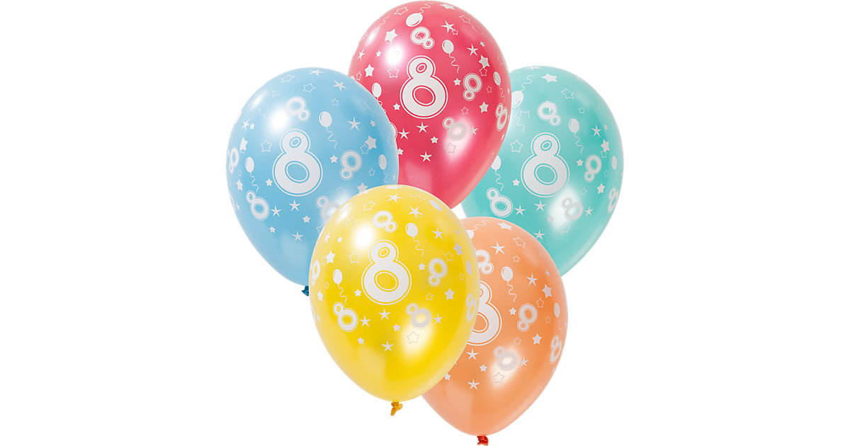 Zahlenluftballon 8, 5 Stück mehrfarbig
