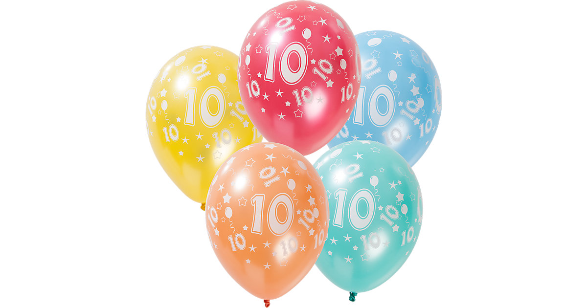 Zahlenluftballon 10, 5 Stück mehrfarbig