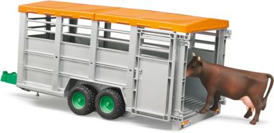 Bruder 02227 Viehtransportanhänger mit 1 Kuh Profi Serie für Traktoren 