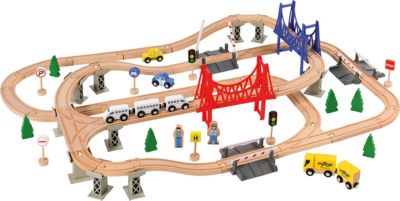 Spielmaus Holz Bahn Acht Set mit Lok und Wagen Holzeisenbahn 