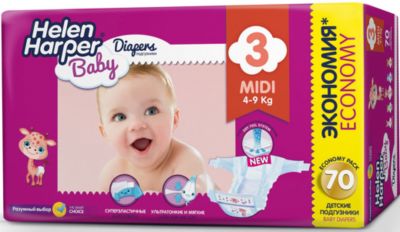 Подгузники Midi Helen Harper Baby 4-9 кг., 70 шт.