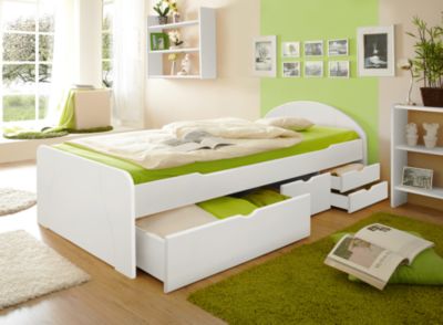 TiCAA Schubkastenbett Erna Kiefer Wei wei Gr. 100 x 200
