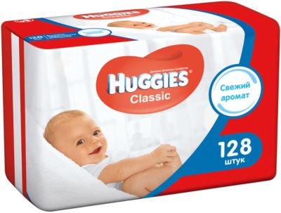 Детские влажные салфетки Huggies Classic двойные 64*2, 128шт.