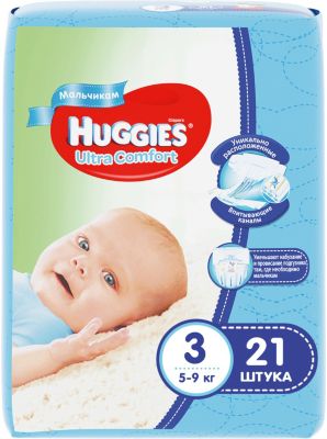 Подгузники Huggies Ultra Comfort 3 для мальчиков, 5-9 кг, 21шт.