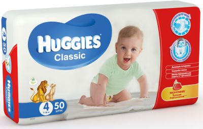 Подгузники Huggies Classic 4, 7-18 кг, 50шт.