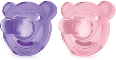 Соска-пустышка с щитком 0-3 мес, 2шт., Philips Avent, розовый/фиолетовый