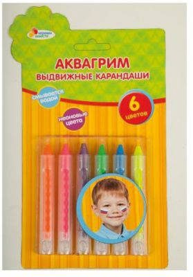 Аквагрим карандаши неоновые, 6 цветов