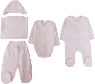 Комплект на выписку 5 пред.: пеленка,боди,чепчик,ползунки,комбенизон, Baby Nice, бежевый