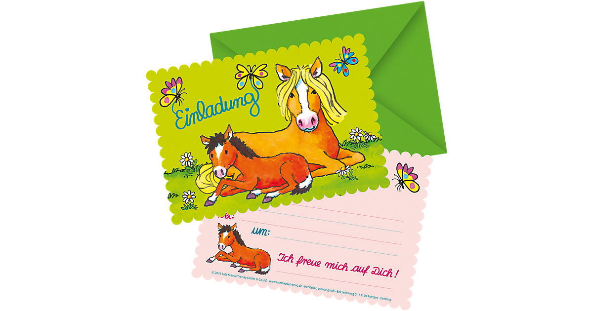 Einladungskarten Mein Ponyhof, 8 Stück inkl. Umschläge rosa/grün