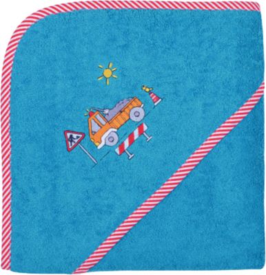 Kapuzenbadetuch XL, Lastwagen, blau, 100 x 100 cm hellblau/rosa