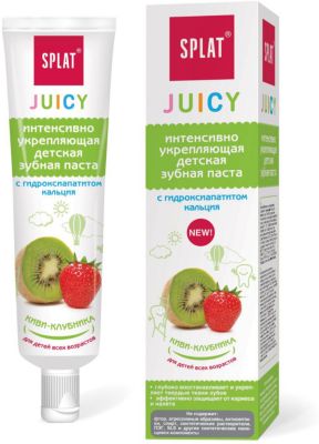 Детская укрепляющая зубная паста Juicy с гидроксиапатитом кальция, Киви-Клубника, Splat