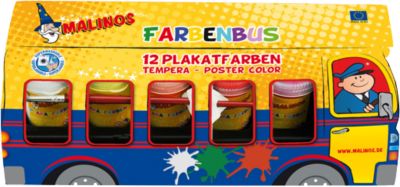 Malinos FARBENBUS Plakatfarben 12er Set inkl Pinsel und Mischpalette NEU 