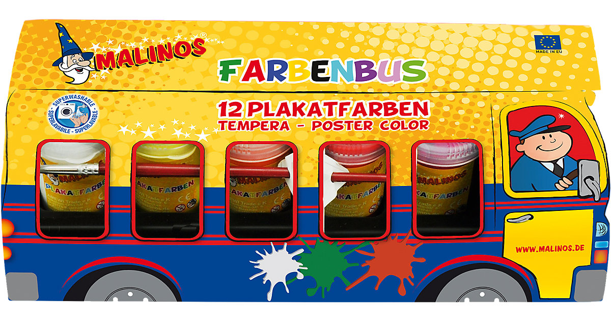 Farbenbus 12 x 25 ml Plakatfarben inkl. Pinsel & Mischpalette
