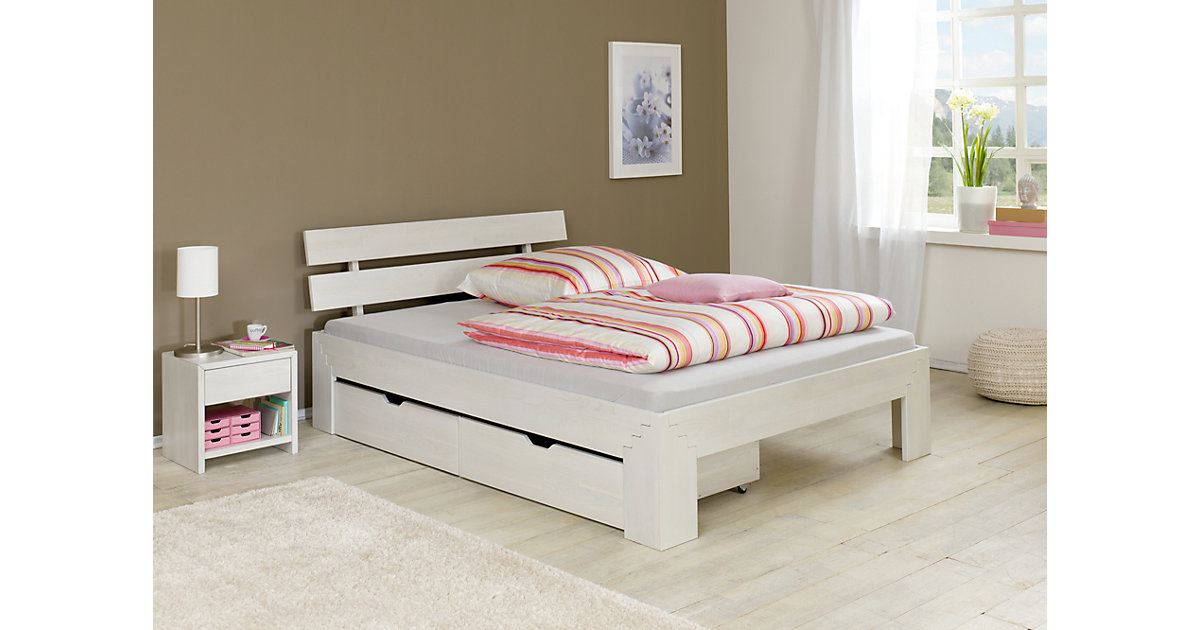 Futonbett JASMINA, Eiche massiv, weiß gewaschen, 180 x 200 cm Futonbett JASMINA, Eiche massiv, weiß gewaschen, 180 x 200 cm